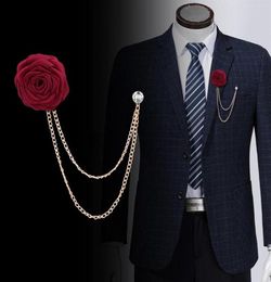 Pins Brooches Tailor Smith Bridegroom Wedding Cloth Art HandMade Rose Flower Lapel Pin Badge Tassel Chain Men039s Suit Accesso9528254