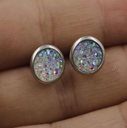 2019 New Stainless Steel Druzy Resin Mermaid Fish Scale Pattern Dome Seals Cabochon Stud Earrings For Girls Kids 8mm Lady 12mm5581996