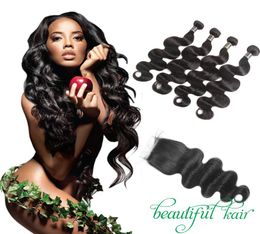Brazilian Virgin Body Wave Hair Weaves 3 or 4 Bundles With Closure Human Hair Lace Closure Human Straight Hair Extensions And Lace1604119
