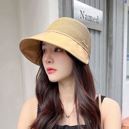 Summer sun hat Korean version of sun hat knitted outdoor splicing sunscreen portable roll-up large cornice hat