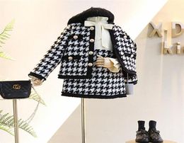 2020 Spring Autumn New Arrival Girls Fashion Houndstooth 2 Pieces Suit Coat skirt Kids Tweed Sets Girls Clothes Y200325266a3182284
