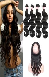 360 Lace Fronta Brazilian Virgin Body Wave Hair Weaves 360 Lace Frontal With Bundles 9A Human Hair 360 Closure1868267