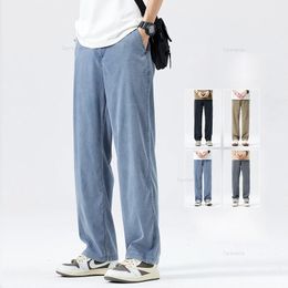 Summer Thin Mens Lyocell Jeans Ultra-thin Soft Drape Loose Casual Straight Trousers Ice Silk Denim Pants Black Coffee Blue 240601