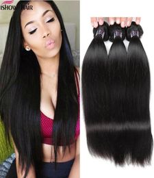 Ishow Virgin Human Hair Bundles Brazilian Malaysian Straight 4 Pcs for Women Girls 10A Hair Extensions Weft Peruvian Natural Color3096441