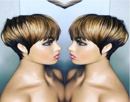 Short Bob Ombre Blonde Brazilian Remy Human Hair Wigs For Black Women None Lace Front Wig With Bangs1964122