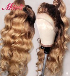Bal sarışın ombre insan saç peruk 180 Yoğunluk 13x6 Dantel Ön İnsan Saç Perukları Kadınlar için Brezilya Remy gevşek dalga dantel ön wig8891369