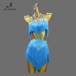 Stage Wear Latin Dress Competition Dance Suit Woman Ballroom Practice Clothing Line Skirt Prom Stage Come Party Tassel Samba Girls Sport Y240529