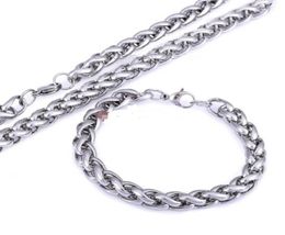 2403903985039039 Pure 316L Stainless Steel Silver HUGE 6mm wide wheat Rope chain link Chain Necklace Bracelet Mens8969518