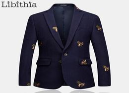 Mens One Button Blazer Bee Embroidery Wedding Smart Casual Slim Fit Jacket High Quality Big Size 6XL Navy Blue Clothes Male T2086859584