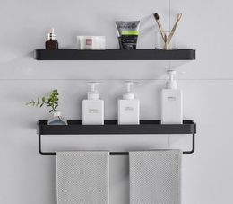Black Aluminium Towel Shelf Bathroom Storage Rack Wallmounted Tray Vanity Shower Caddy Spice Organiser 304050cm Hooks Rails7151455