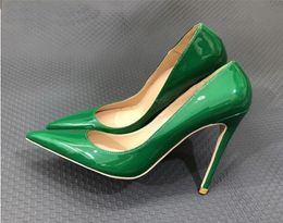 Women Olive Green Glossy Patent Leather Heels Shoes Extremely High Heel Pointed Toe Slip On Stiletto Pumps Ladies Solid Formal Dre3185543