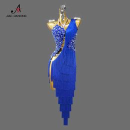 Stage Wear New Latin Dance Dress Sexy Ballroom Competition Womens Children Tassel Short Skirt Practice Wear Line Suit Prom Come Ladies Y240529
