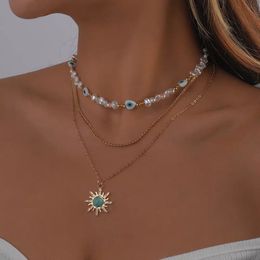 Summer Limited To the Devils Eye Necklace Multi-Layer Personality Europe and the United States Style Sun Turquoise Pendant 240601