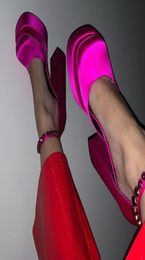 Brand Satin Sandals Designer Women Super High Heels Square Toe Platform Ankle Strap Party Wedding Shoes Mary Jane Chunky Heel Shoe1717356