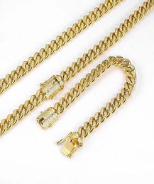 Gold Filled Studded Diamond Men Women Cuban Chain Necklace Bracelets Stainless Steel Hip Hop Iced Out Bling Jewellery Double Safety 1620162