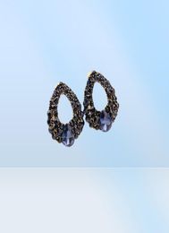 Creative Charm Water Drop Shaped Earrings for Women Girls Navy Blue Zircon Stud Earrings Party Wedding Jewelry3649126
