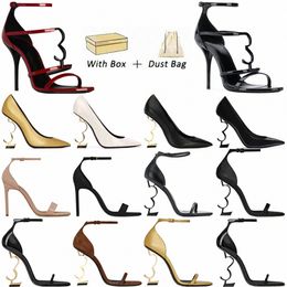 Designer Heels Sandalen High Dance Heel Logo Patent Leder Gold Ton Triple Black Nude Red Party Hochzeit mit Box Luxus Ladies Sandalqk9y#