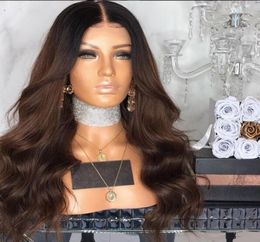 Two Tone 1B4 Lace Front Wig Peruvian Virgin 130 Density Ombre Color Middle Part Natural Wave1489570