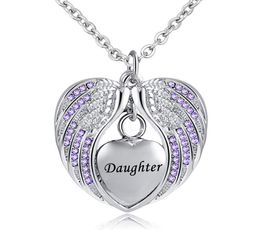 Birthstone Charm pendant Memorial Urn Necklace Stainless Steel Waterproof Angel Wing Keepsake Cremation Jewellery for Daughter5981580