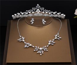 amupp New Cubic Zirconia Wedding Jewellery Sets Micro Paved Full CZ Zircon Brides Tiara Necklace and Earrings Set for Costume Prom4279302