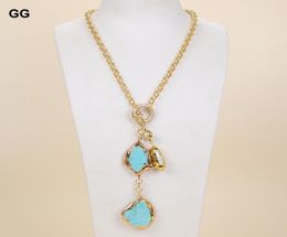 Pendant Necklaces GuaiGuai Jewelry 27quot White Biwa Pearl Blue Turquoise Gems Stone Lariat Chain Necklace6027567