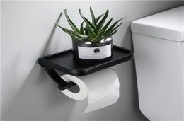 Wall Mounted Black Toilet Paper Holder Tissue Paper Holder Roll Holder With Phone Storage Shelf Bathroom Accessories7156503