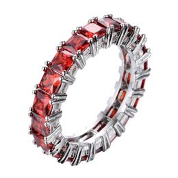 Size 6-10 New Arrival Simple Fashion Jewellery 925 Sterling Silver Radiant Cut Multi Colour CZ Gemstones Eternity Women Wedding Band Ring 2623