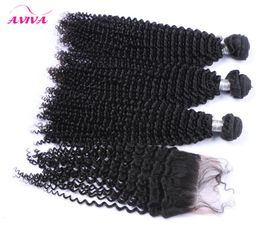 Peruvian Kinky Curly Virgin Human Hair Weaves With Closure 5Pcs Lot Lace Closures And 4 Bundles Unprocessed Peruvian Kinky Curly V3057855