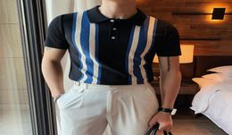 Men039s TShirts British Style Summer Men T Shirts Short Sleeve Fashion 2022 Slim Fit Casual Knitted Tee Shirt Homme Turn Down 9130536