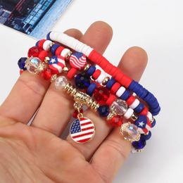 Designer Bracelet Women 4th of July Beaded Stretch Bracelets for Lady American Flag Independence Day Accessory 4PCS/SET