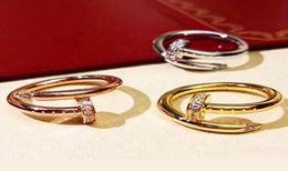 Top Quality Stainless Steel Gold silver rosegold Nail Ring diamonds lovers Band Rings for Women Men Couple rings fine jewelry Logo9937310