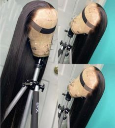 26inch 180densität natürliche schwarze Farbe Langes Silky gerade Perücke Glueless Spitze vordere Perücken Remy weich mit Babyhaaren für WOM7952989616428