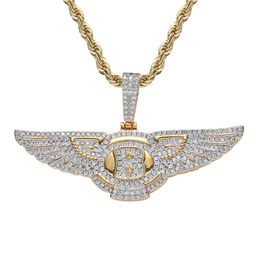 18K Gold Plated Angel Wings Necklace Pendant Iced Out Zircon Mens Bling Jewellery Gift1855386