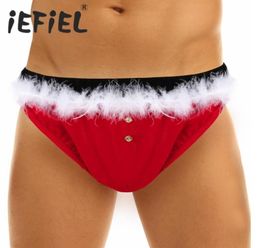 Underpants Mens Xmas Christmas Briefs Lingerie Panties Underwear Sissy Santa Red Sexy Cosplay Costume Thong2323768