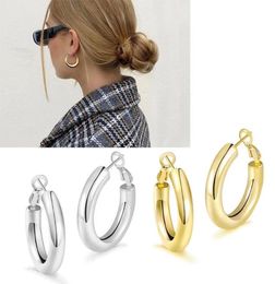 Hoop Huggie Thick Gold Earrings Lightweight Chunky Hoops For Women Hypoallergenic Big Howllow Tube Earring 30mm5766323