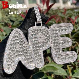 Bubble Letter Custom Name Pendant Men Hip Hop Necklace Iced Out Zircon Personalized Silver Color Chain Charms Luxulry Jewelry 240520