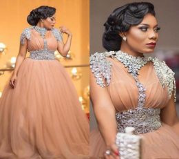 African Evening Dresses Beaded Crystal Plus Size Formal Evening Gowns Tulle robe de soiree 2019 vestido de festa longo6824515