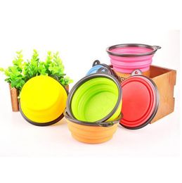 Portable Silicone Pet Bowl Solid Colour Collapsible Easy Take Pets Product Food Water Feeding Bowls Folding Dog Cat Travel Bowls5125852