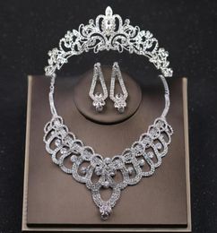 Luxury Silver Wedding Hair Jewellery Crystal Bride Princess Crowns And Tiaras Necklace Earring Sets Women Hair Accessories13888201073036