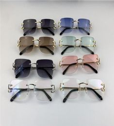 vintage sunglasses men women design framless square shape eyewear UV400 gold light color lens 0104 with case1873373