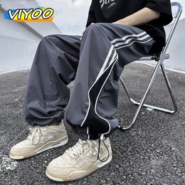American Style Mens Jogger Striped Summer Clothing Techwear Wide Cargo Pants Trousers y2k Streetwear Sweatpants Korean Fashion 240527