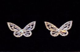 Whole Glittering new ins fashion luxury designer diamond zircon lovely beautiful butterfly stud earrings for woman girls8818873