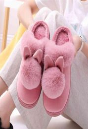 Cartoon Women Home Slippers Rabbit Ears Slip On Soft Soled Winter Warm House Shoes Ladies Girls Indoor Outdoor Footwear 2106076804347