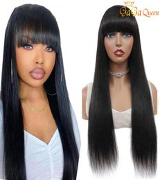100 Human Hair Wig With Bangs 150 Density Human Hair Wigs For Women Machine Made Brazilian Straight Hair wig 1030inch3170573