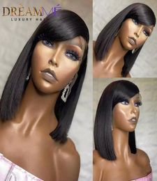 13X4 Lace frontal Wigs Short Straight Bob Human Hair With Bangs 150 Density Synthetic Wigs For Black Women7132123