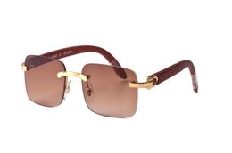 new fashion buffalo horn mens retro wood sunglasses mens and womens black brown transparent lens frameless attitude sunglasses lun2818558