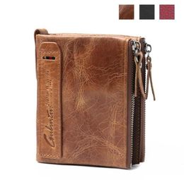 high quality fashion short coin purse super slim brown black business style double zipper men designer cowhide genuine leather wal8858876