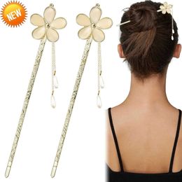 2 PACK Metal Hair Stick Flower Pearl Vintage Hairpin Hair Pins Forks Retro Chinese Chopsticks Bun Updo Holders Accessories for Women Girls
