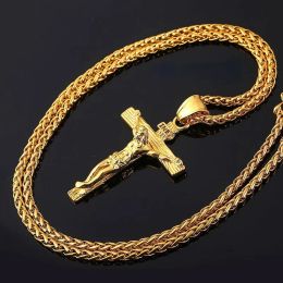 Necklaces Gold Cross Necklace for Men Religious Jesus Pendent Necklace Chain Jewelry Gifts for Men, 2024