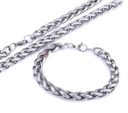 2403903985039039 Pure 316L Stainless Steel Silver HUGE 6mm wide wheat Rope chain link Chain Necklace Bracelet Mens3349935